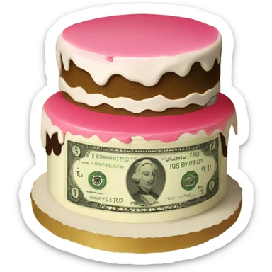 Dollar bill with a cake on it sticker