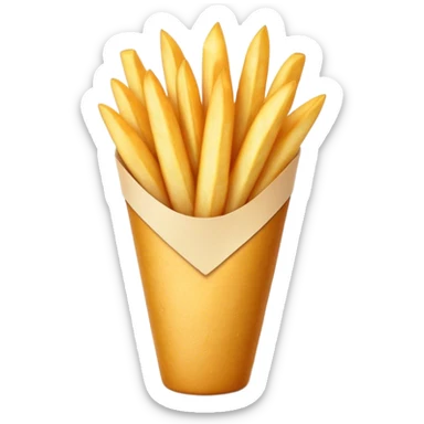 Cinematic Realistic Belgian Fries Dish Emoji, showcasing thick, crispy fries served in a paper cone rendered with detailed textures and golden, appetizing lighting. sticker
