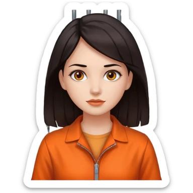 prisoner dark haired woman in orange clothing in front of bars sticker