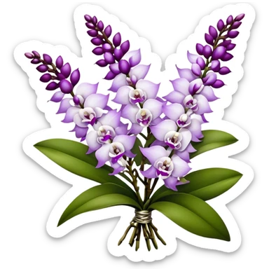 big bouquet white purple Rhynchostylis Orchid, stem, leaf, luxuriant sticker