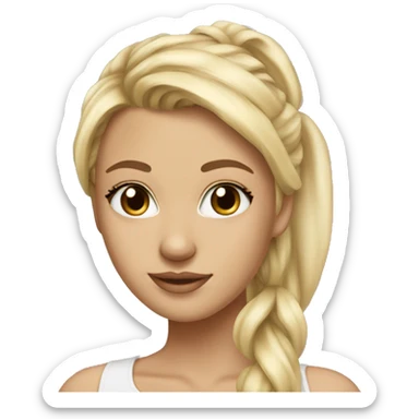 stunningly beautiful blonde girl with high ponytail, curtain bangs and brown eyes sticker