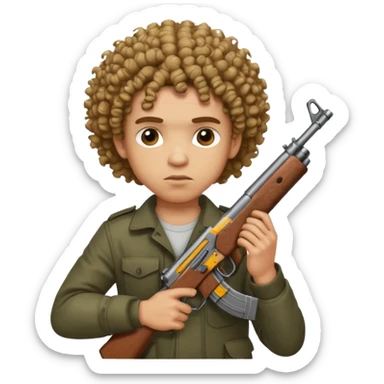 AK47 in hand, light skin male with curly hair and a fade sticker