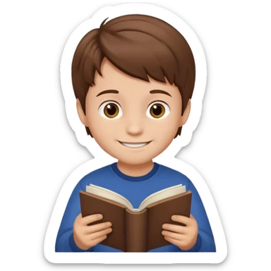 Niño pequeño de cabello castaño leyendo un libro feliz sticker