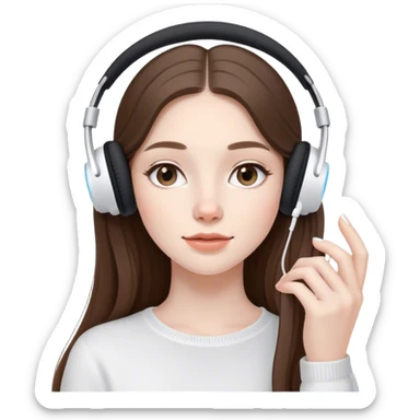  beautiful pale brunette girl with long hair listening to music in airpods sticker