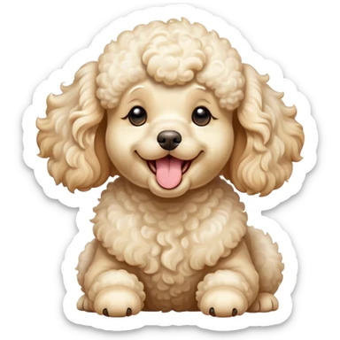 Cinematic Cute Yawning Cream Poodle Portrait Emoji, Head tilted slightly with a dramatic, wide-open yawn, displaying a soft, curly cream Fur with delicate texture, floppy ears slightly drooping, round warm eyes barely open in drowsy contentment, Simplified yet irresistibly adorable features, highly detailed, glowing with a soft, cozy glow, high shine, relaxed yet expressive, stylized with a touch of whimsy, bright and endearing, soft glowing outline, capturing the essence of a sleepy yet affectionate companion, so drowsy it feels like it could stretch right out of the screen and curl up for a nap! sticker
