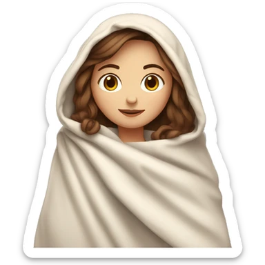 Brown hair white girl, with a blanket over shoulders  sticker