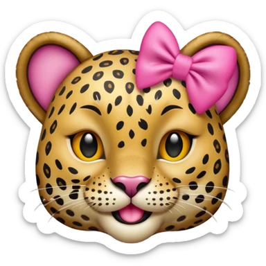 Winking leopard with a pink bow (Apple emoji style)  sticker