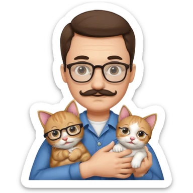 Glasses and mustach holding a kitten sticker