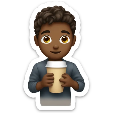 cute smart boy drinking coffee sticker