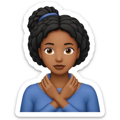 Make a emoji with a women putting her hands around her neck crisscrossed and make her black  sticker