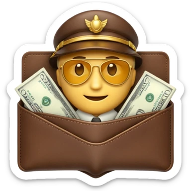 Aviator money emoji, wallet full of cash, casino vibe, premium 3D emoji style, clean, no background
 sticker