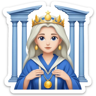 High Priestess tarot card with moon crown, blue robes, and pillars sticker