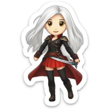 rpg-girl-with-long-straight white-hair-and-red-skirt and black tights like chibi sticker