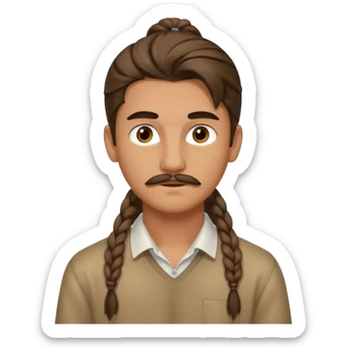 homme cheveux long attaché sans cheuveux dépanssant  16 ans, un peu bronzé petite moustache très fine sticker