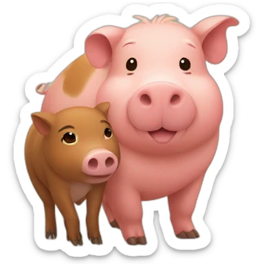 Pig and capybara joining hands sticker