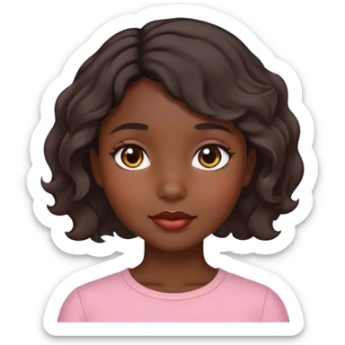 Girl showing shyness, dark skin tone, short wavy hair sticker