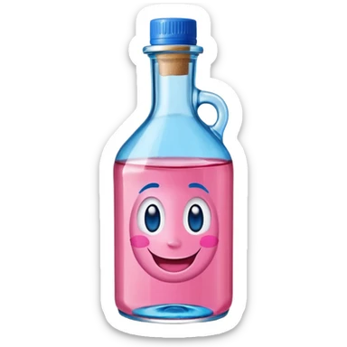 Smiling bottle of oil blue top pink outside with logo that says Diddy oil sticker
