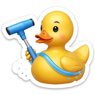 Rubber duck with a leaf blower sticker