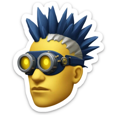 Navy blue Mohawk cyborg head with yellow steampunk goggles sticker