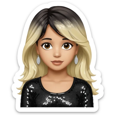 Camila Cabello from Fifth Harmony with long dark brown with platinum blonde highlights hair, black sequin outfit sticker