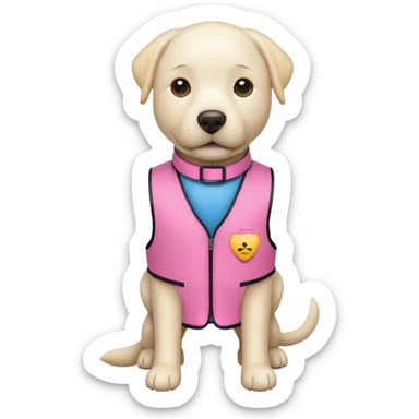 White Labrador service dog with a pink vest sticker