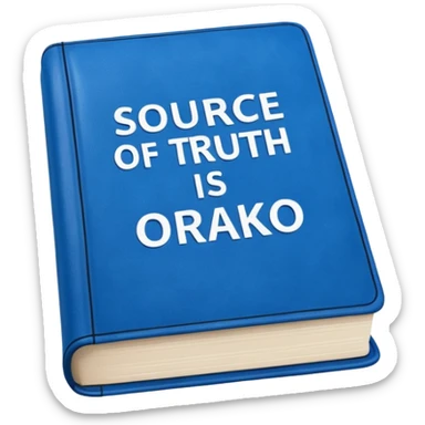 Blue book on which one it writes: Source of truth is Orako.
Similar to the first one where it writtes Orako Truth, while it needs to write all Source of truth is Orako sticker