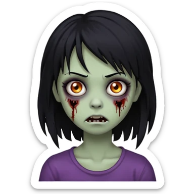 girl, zombie, black hair, medium long, emo, shaggy, dark, spooky, creepy expression sticker