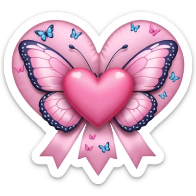 heart with butterflies, pink bow with heart pattern on the bow sticker