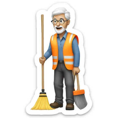 Old man wearing safety vest sweeping sticker