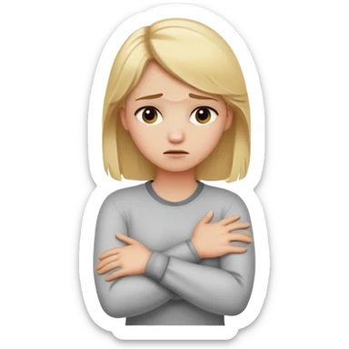blonde haired girl with arms crossing holding neck upset sticker