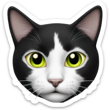 Black and white cat with a yellow green eyes sticker