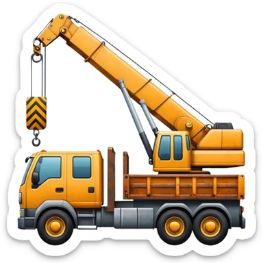 Create a crane truck with a long extendable arm lifting materials. sticker