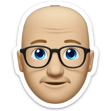bald white guy with blue eyes, stubble, glassses. black clothes sticker