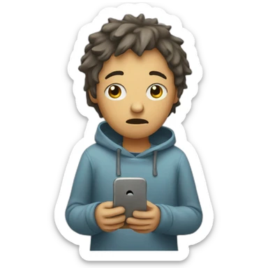 distressed person looking at their phone sticker