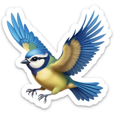Eurasian blue tit bird flying with wings spread sticker