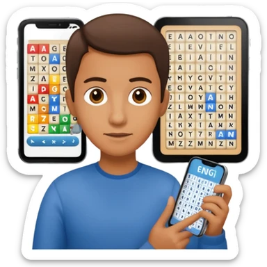 mano con movil y buscador palabras sticker