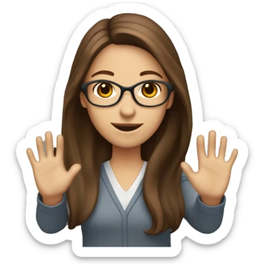 woman english teacher with long brown hair and brown eyes waving hands sticker