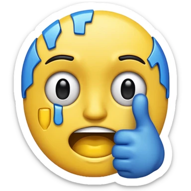 A crying glitchy emoji which is putting a thumbs down sticker