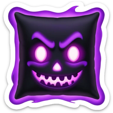 a black  pillow with dark aura coming out of it with a scary face  sticker