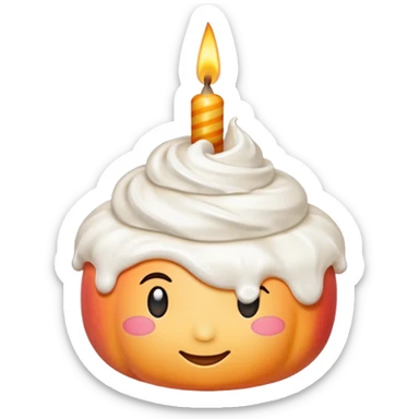 Peach emoji covered with whipped cream and a birthday candle on it sticker