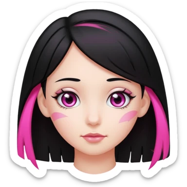 girl with black hair and pink streak by ear sticker