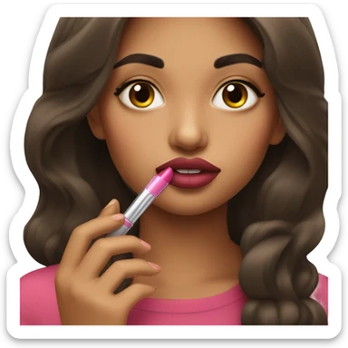 brunette girl putting lipgloss on her lips sticker