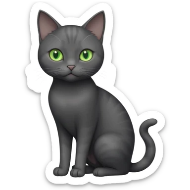 full body view of beautiful female dark grey cat with green eyes, white toes and white patch on chest sticker