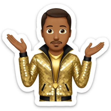 MC Hammer with dark brown hair, gold sequin outfit sticker