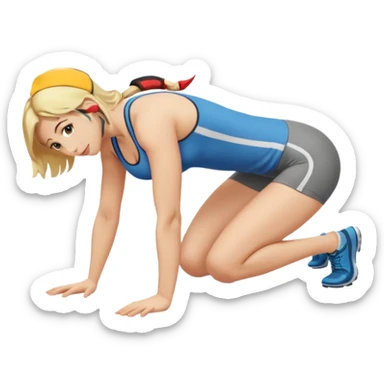 Naked Woman, blonde, kneeling forward on all fours, hips up, chest lowered to ground, back slightly arched sticker