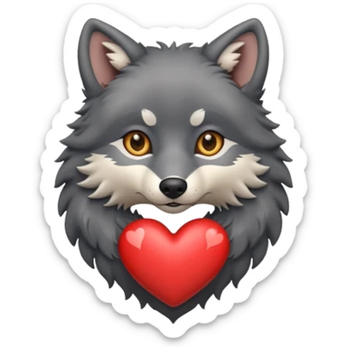 cute dark grey wolf inside heart sticker