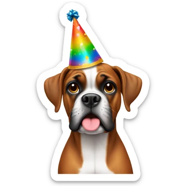 Boxer dog with a birthday hat sticker