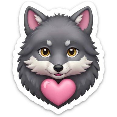 cute dark grey wolf inside heart sticker