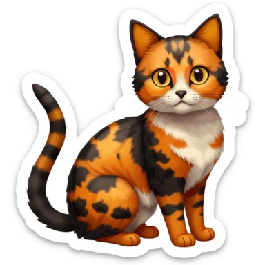 small tortoiseshell cat. only black and and orange. amber eyes. full body. 0% white fur! sticker