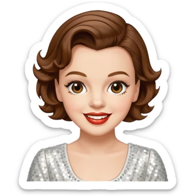 Judy Garland with brown hair, white sequin outfit sticker